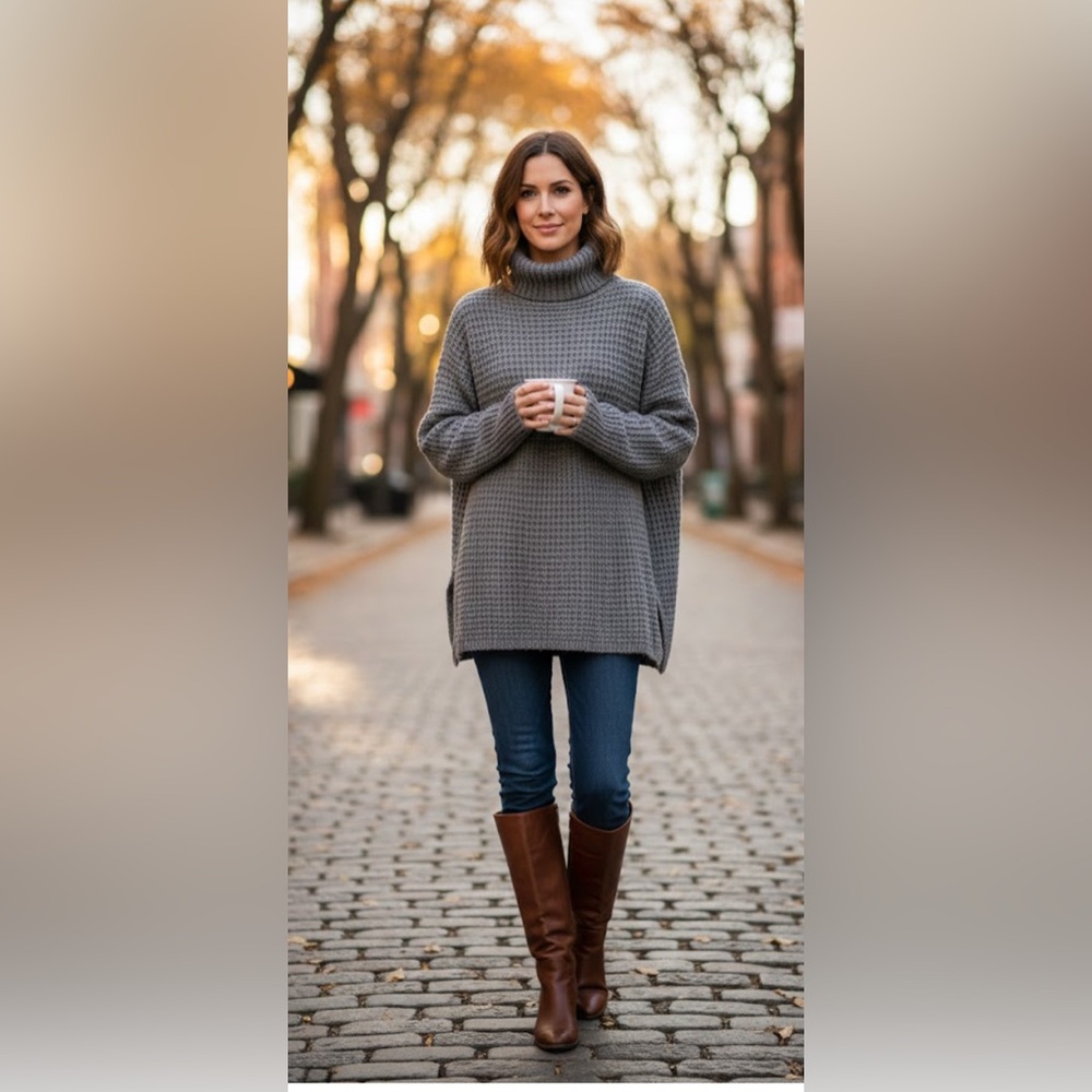 ANGELA MARA made in Italy oversized grey turtleneck size small/medium
